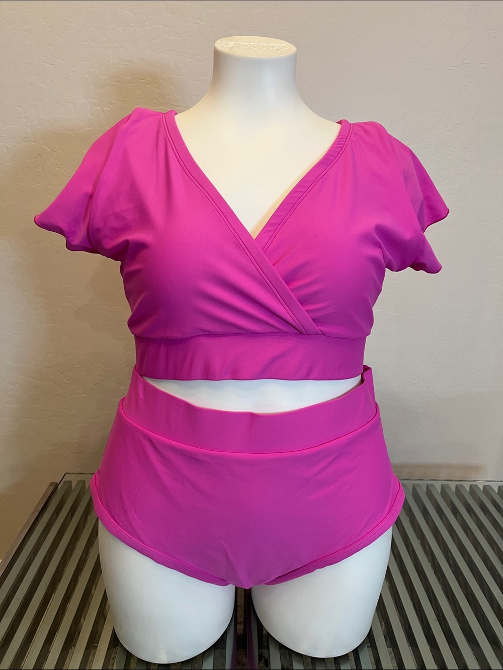 Alpine Bright Pink Wrap Swim Top with High-Waist Bottoms